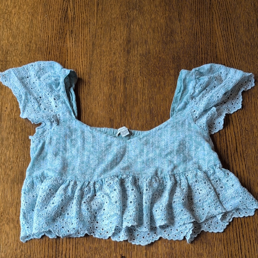 American Eagle Outfitters Light Blue Eyelet Blouse